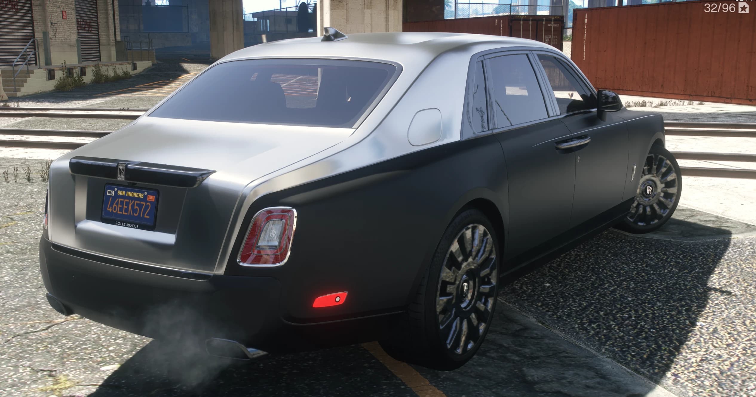 Rear three quarter view of the Phantom with the silver decklid and the framed rectangular taillights