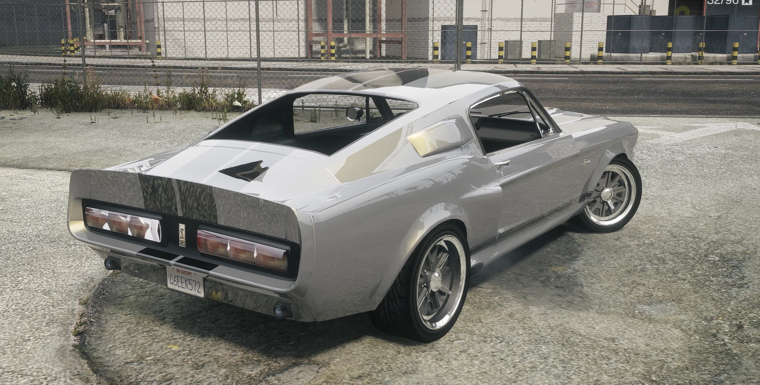 Rear view of the Eleanor fastback with the Shelby snake emblem between the taillights