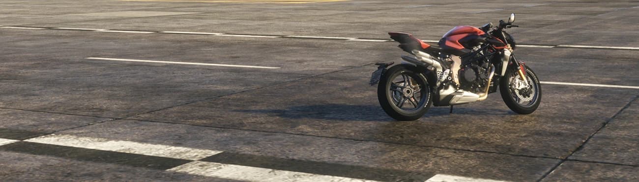 Wide shot of the Brutale 1000 Serie Oro parked on empty airfield tarmac