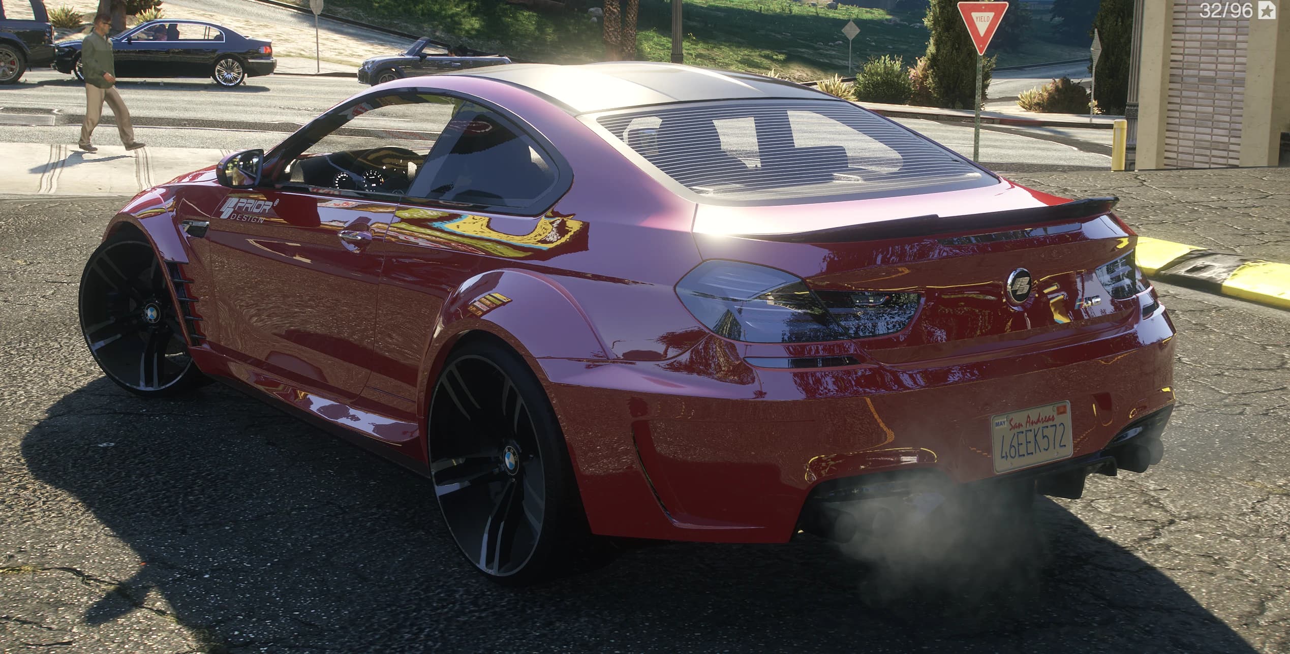 Rear view of the M6 with the ducktail spoiler, vented arches and Prior Design decals