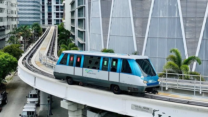 A real Miami Metromover car on its elevated guideway