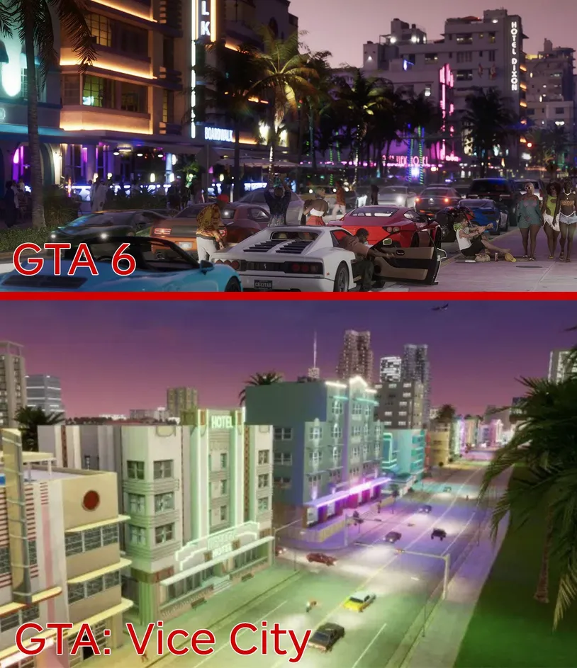 Ocean Drive compared between GTA 6 and 2002's GTA Vice City